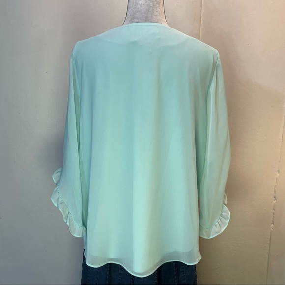 #0241 NWT Calvin Klein Aqua Lined Blouse with Flutter Sleeves-M - Picture 4 of 5